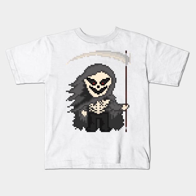 Pixel Monster Grim Reaper (White) Kids T-Shirt by gkillerb